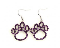 Purple Crystal Outlined Paw Print Hook Earrings