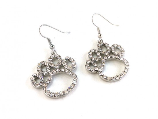 Clear Crystal Outlined Paw Print Hook Earrings