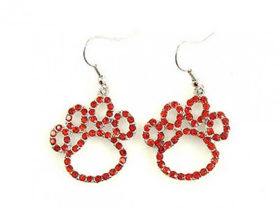 Red Crystal Outlined Paw Print Hook Earrings Red Crystal Outlined Paw Print Hook Earrings