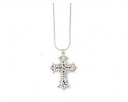 Clear AB Crystal Curved End Cross Necklace