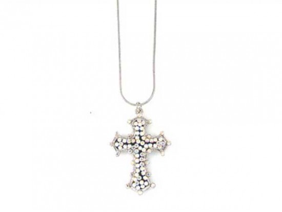 Clear AB Crystal Curved End Cross Necklace Clear AB Crystal Curved End Cross Necklace