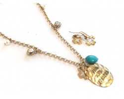 Antique Gold Distressed Turquoise Cross Blessed Necklace Set