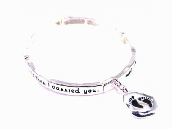 Antique Silver Follow the Footprints Charm Stretch Bracelet Antique Silver Follow the Footprints Charm Stretch Bracelet