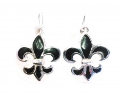 Black Fleur De Lis Silver Hook Earrings Bracelet