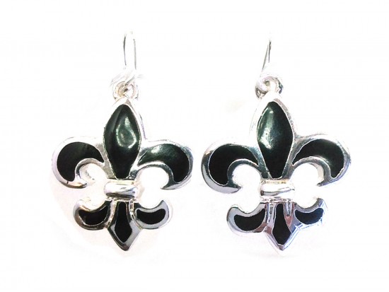 Black Fleur De Lis Silver Hook Earrings Bracelet