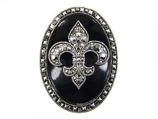Black Fleur De Lis Oval Pendant