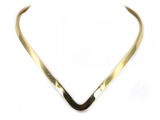 Gold Plate Wide V Neck Flat Thin Choker Gold Plate Wide V Neck Flat Thin Choker
