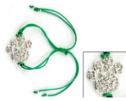 Silver Clear Crystal Paw Print Green Cord Bracelet