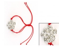 Silver Clear Crystal Paw Print Red Cord Bracelet