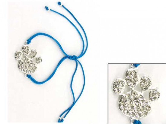 Silver Clear Crystal Paw Print Turquoise Cord Bracelet