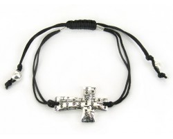 Silver "Love Faith Hope" Cross Black Cord Bracelet