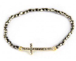 Bronze and Hematite Beaded with Cross Stretch Bracelet