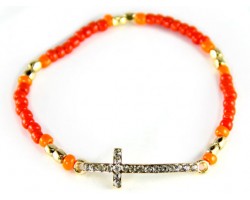 Gold Cross Red Beaded Stretch Bracelet