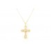Gold Plate Necklace Open Cut Cross with Clear Crystals 