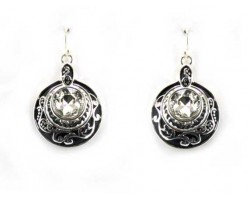 Silver Round Filigree Crystal Hook Earrings