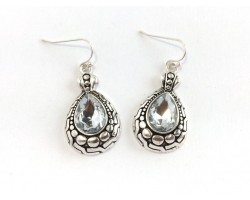 Silver Teardrop Patterned Hook Earrings