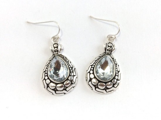 Silver Teardrop Patterned Hook Earrings Silver Teardrop Patterned Hook Earrings