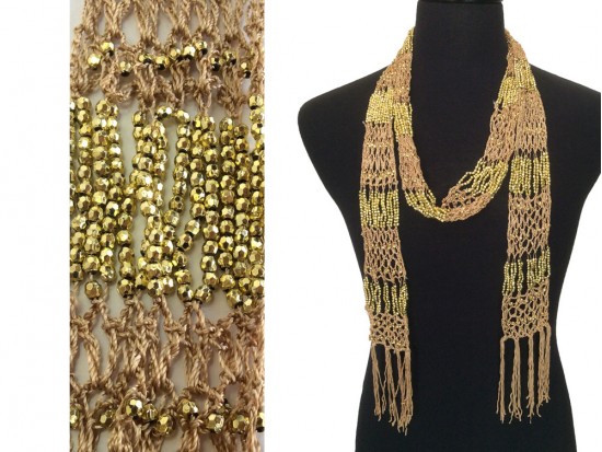 Gold Crochet Gold Beaded Scarf