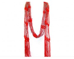 Red Crochet Silver Beaded Scarf
