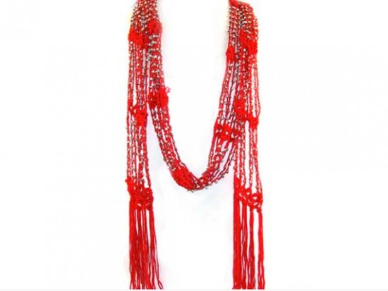 Red Crochet Silver Beaded Scarf