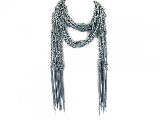 Silver Crochet Silver Beaded Scarf