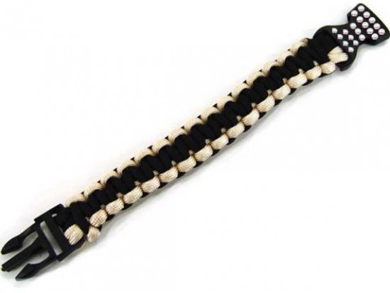 Black & White Survival Paracord Braided Bracelet Crystal
