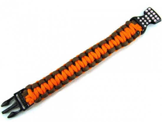 Orange & Brown Survival Paracord Braided Bracelet Crystal