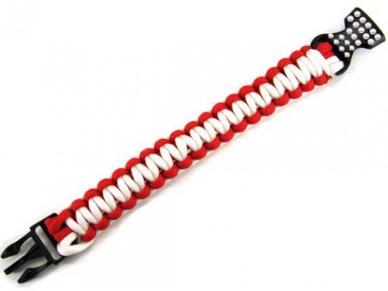 Red & White Survival Paracord Braided Bracelet Crystal Red & White Survival Paracord Braided Bracelet Crystal