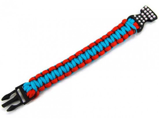 Turquoise & Red Survival Paracord Braided Bracelet Crystal Turquoise & Red Survival Paracord Braided Bracelet Crystal