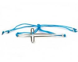 Silver Plate Open Cut 50mm Cross Tuquoise Macrame Bracelet