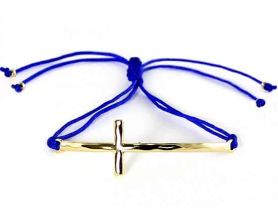 Blue Cord Gold Cross Adjustable Bracelet