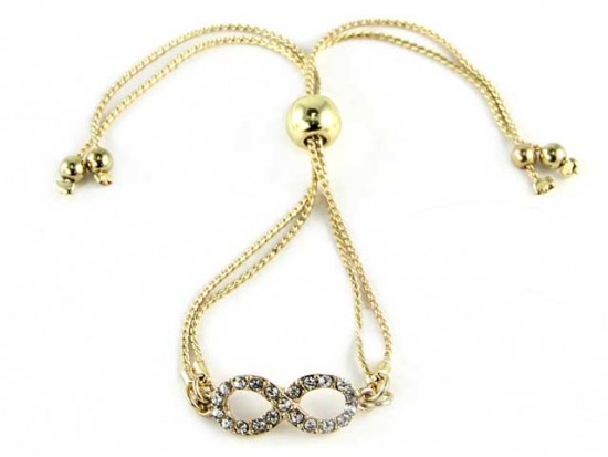 Crystal Gold Plate Infinity Double Snake Chain Beads Bracelet
