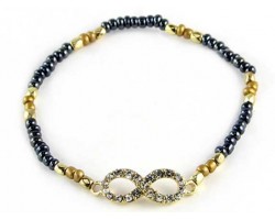 Gunmetal Beaded with Crystal Infinity Stretch Bracelet