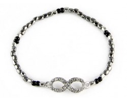 Hematite Beaded with Crystal Infinity Stretch Bracelet