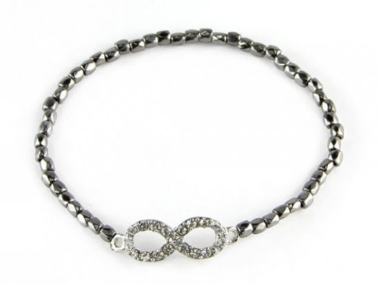 Hematite Beaded with Crystal Infinity Stretch Bracelet