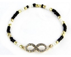 Jet & Gold Beaded with Crystal Infinity Stretch Bracelet