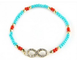 Turquoise Beaded with Crystal Infinity Stretch Bracelet