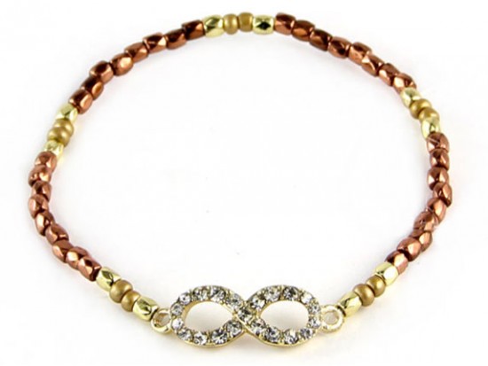 Two Tone Beaded with Crystal Infinity Stretch Bracelet Two Tone Beaded with Crystal Infinity Stretch Bracelet