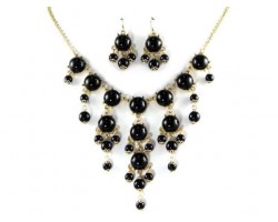 Black 12mm Bubble Necklace With Gold Plate Chain