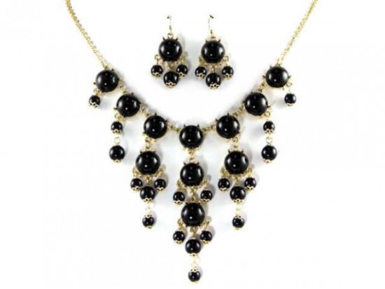 Black 12mm Bubble Necklace With Gold Plate Chain Black 12mm Bubble Necklace With Gold Plate Chain