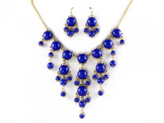 Blue 12mm Bubble Necklace With Gold Plate Chain