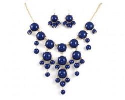 Navy 12mm Bubble Necklace With Gold Plate Chain