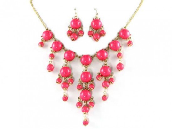 Pink 12mm Bubble Necklace With Gold Plate Chain Pink 12mm Bubble Necklace With Gold Plate Chain