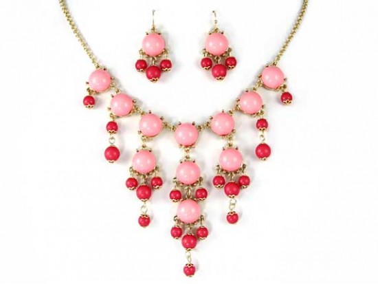 Pink 12mm Bubble Necklace With Gold Plate Chain Pink 12mm Bubble Necklace With Gold Plate Chain