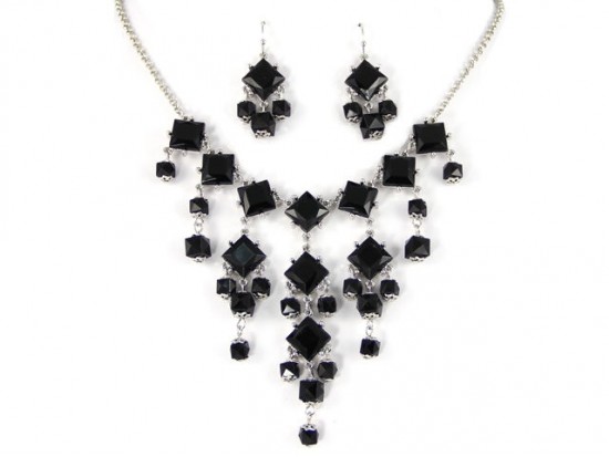 12mm Diamond Black Bubble Necklace with Silver Chain