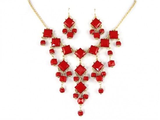 12mm Diamond Red Bubble Necklace with Gold Chain