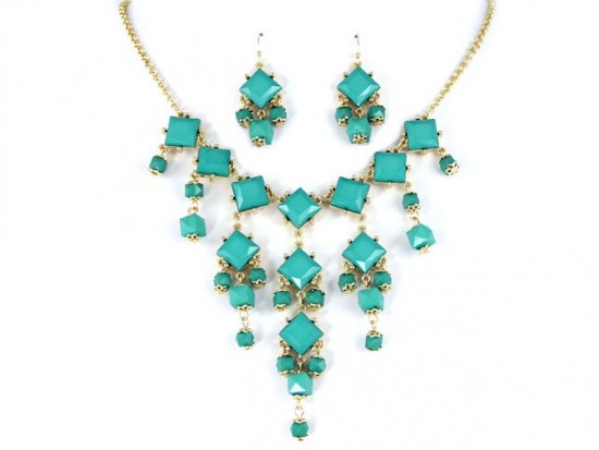 12mm Diamond Turquoise Bubble Necklace with Gold Chain