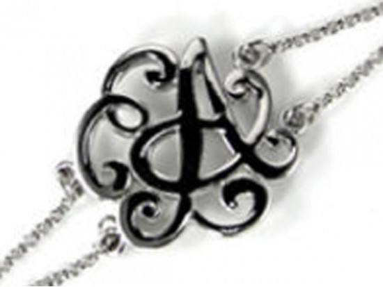 Silver Plate Cursive Initial Double Chain Bracelet