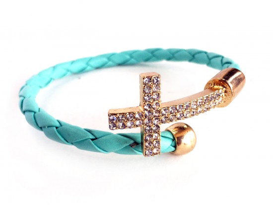 Turquoise Leather Crystal Gold Cross Wrap Cuff Bracelet Turquoise Leather Crystal Gold Cross Wrap Cuff Bracelet