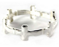 Silver Plate Hammered Cross Stretch Bracelet